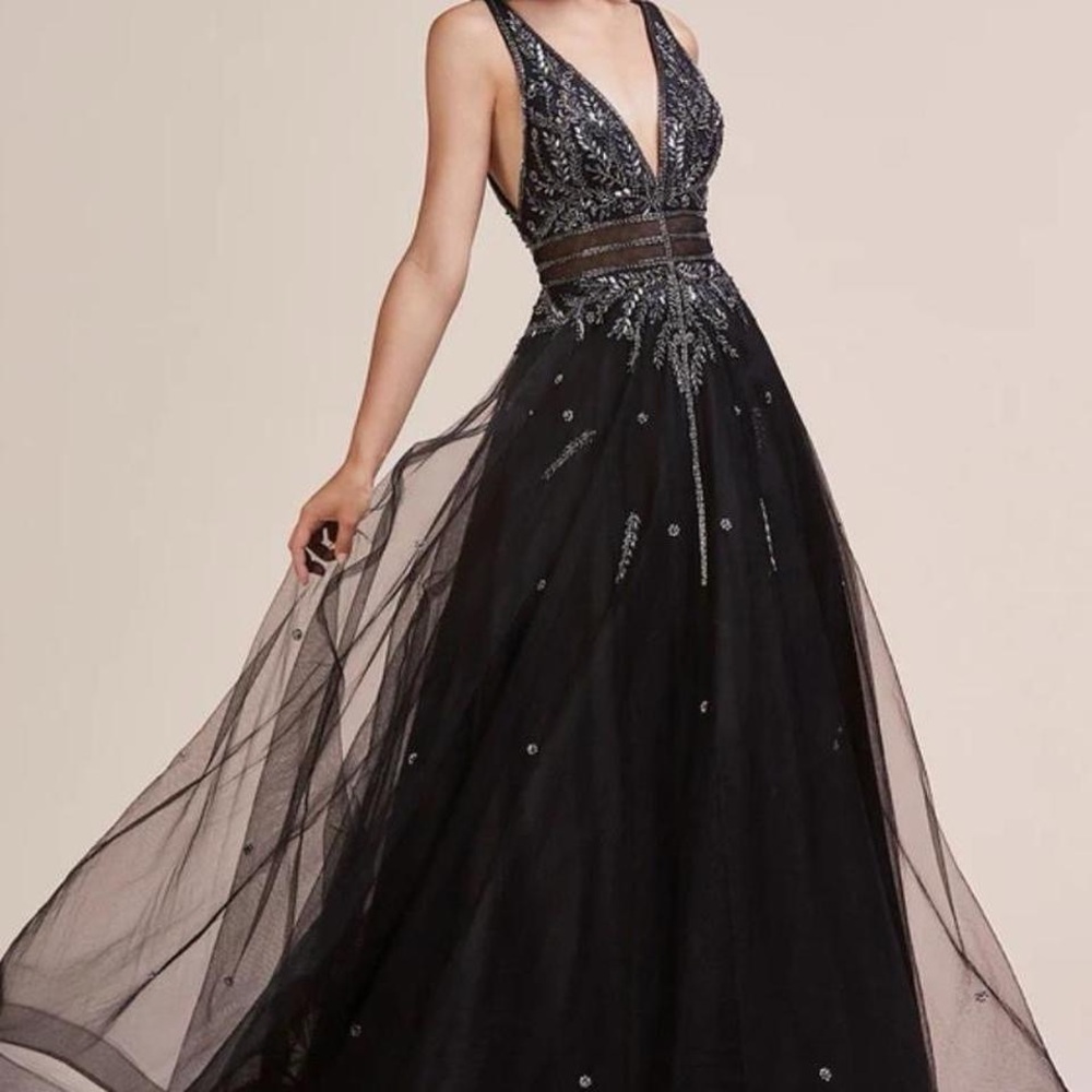 Black Embroidered Prom Dress